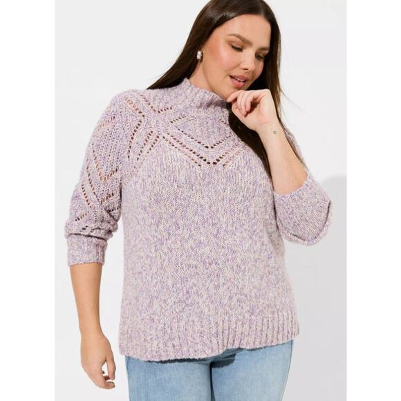 Torrid Sweater Knit Sweater Women 2X Purple Pointelle Sweater Turtleneck Sweater - Picture 6 of 9